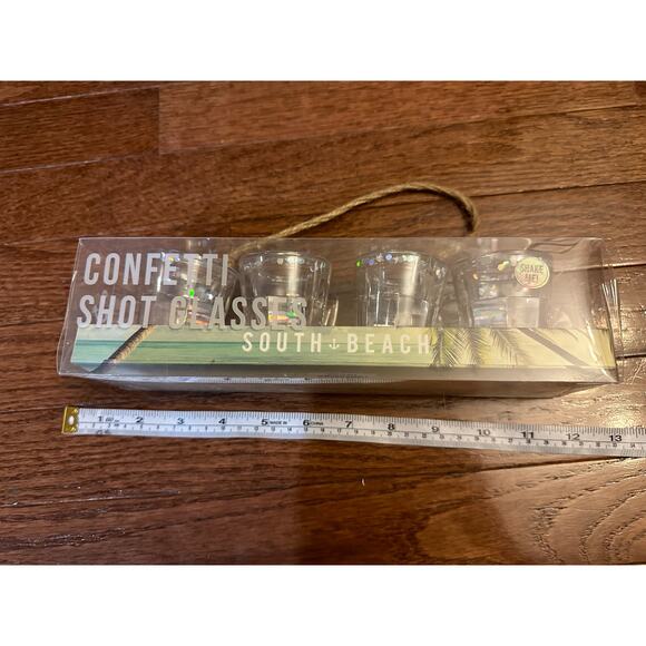 NIB SHOTGLASSES ACRYLIC Set Of 4 Silver SPARKLE Confetti South Beach PARTY GIFT - Picture 5 of 8